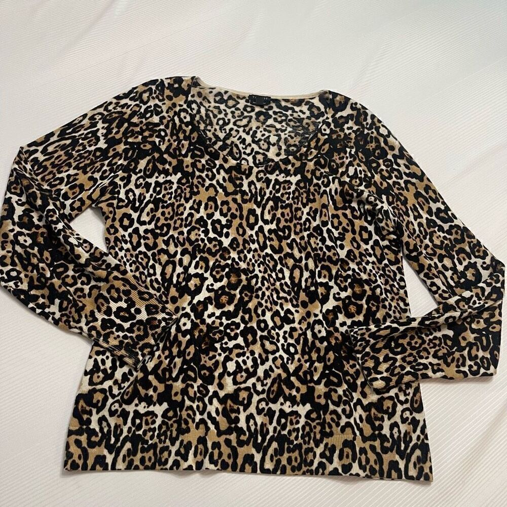 Talbots Leopard Pure Merino Wool Sweater Size Large
